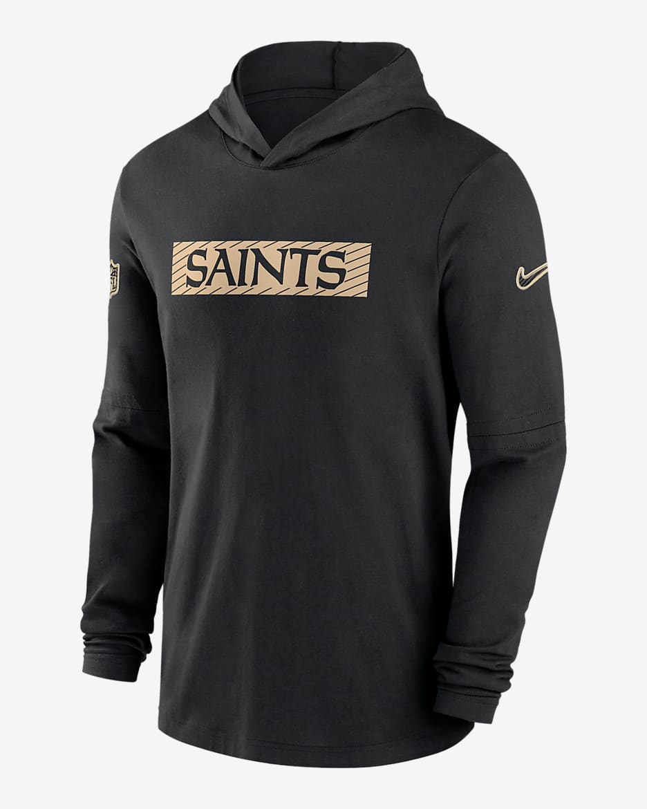 New Orleans Saints Sideline Men s Nike Dri FIT NFL Long Sleeve Hooded Top. Nike